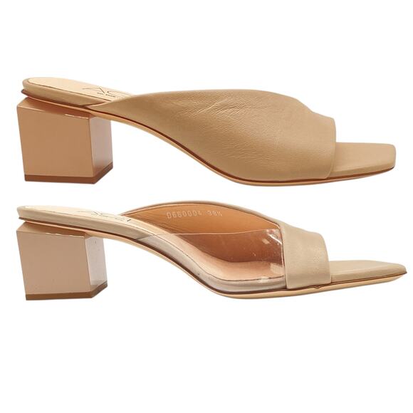 AGL Sandals Women’s Size US 8.5 Angie Block Heel Asymmetrical Slide in Beige - Picture 3 of 5